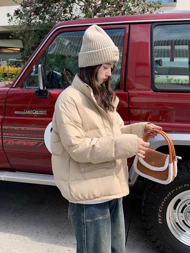 0157韩版翻盖口袋小个子羽绒服女冬季新款时尚百搭宽松显瘦羽绒服