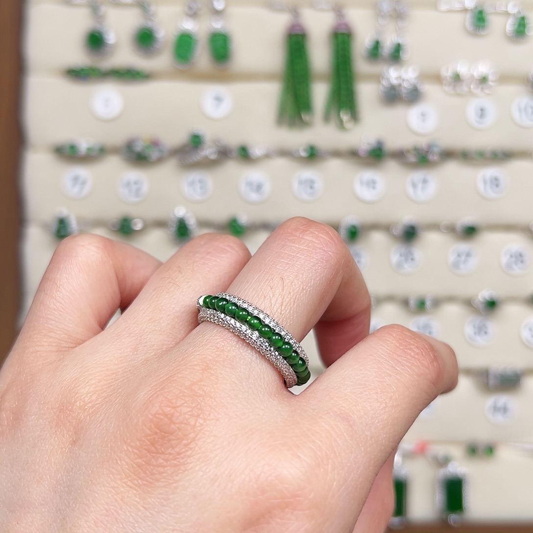 翡翠银S925镶嵌戒指天然