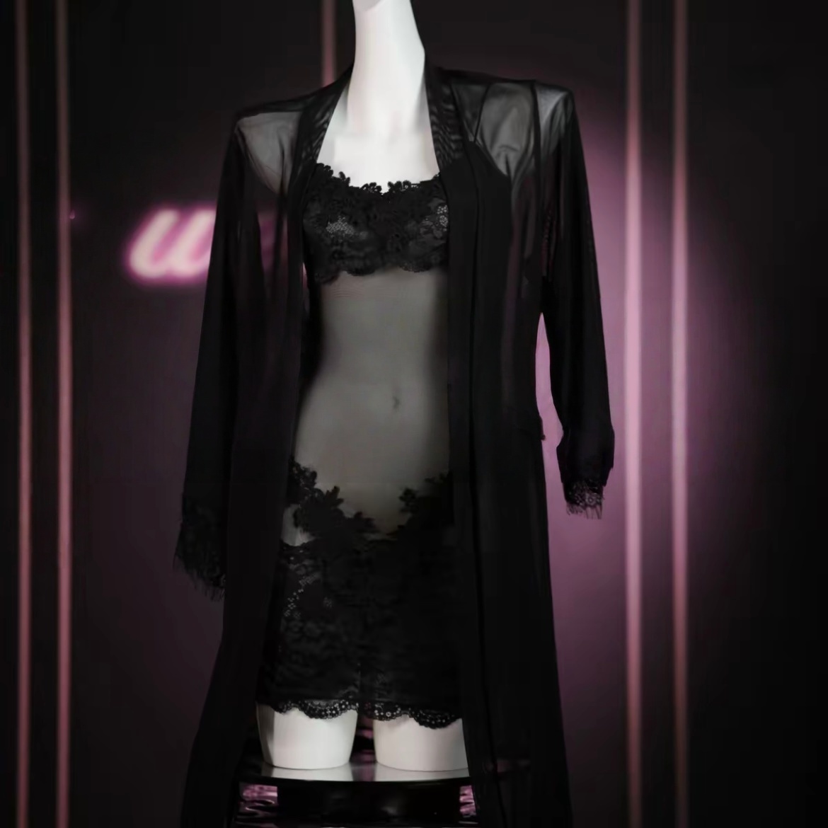 纯欲天使（80-150斤）性感蕾丝睡衣美背腰线鲨手网纱吊带睡裙法式