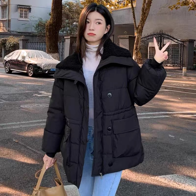 D25 122010 翻领新款加厚宽松收腰显瘦洋气棉袄外套百搭