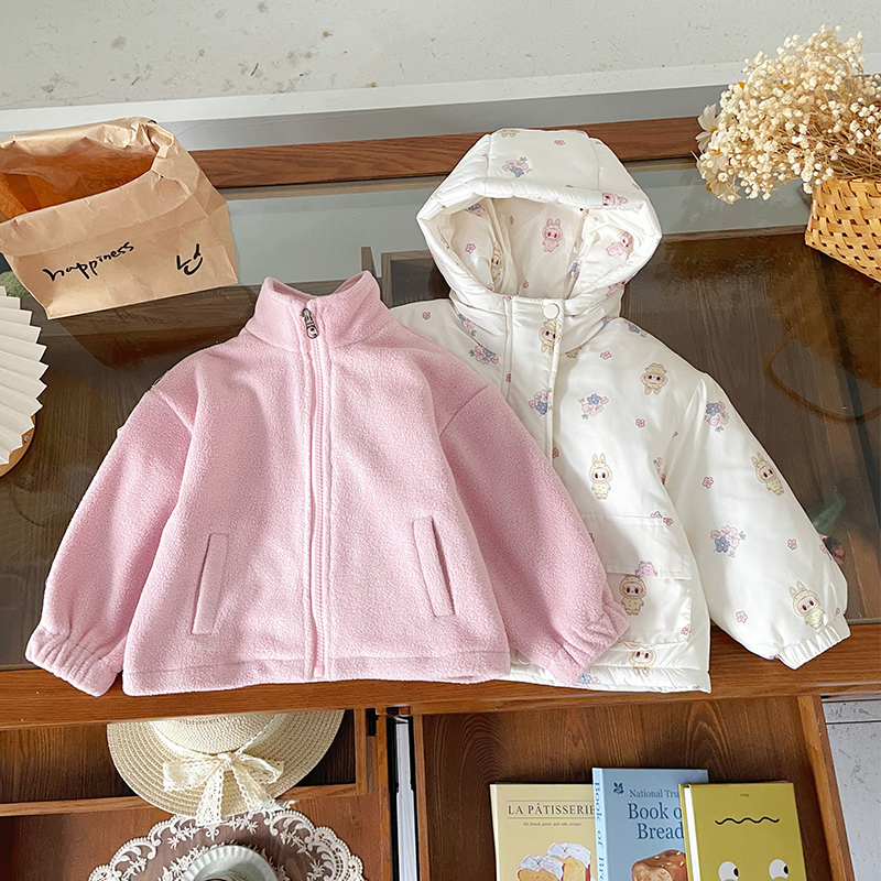 【现货】DW259760冬季新款女童外套女宝夹棉连帽冲锋衣内搭两件套