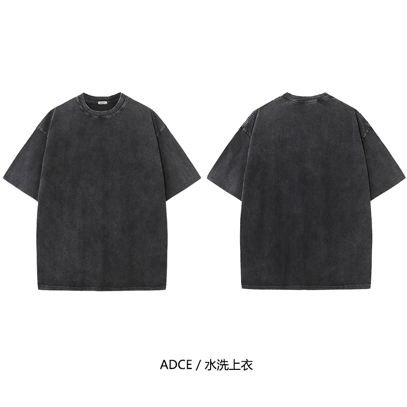ADCE【净版T恤】300克重磅纯棉水洗T恤夏季上衣水洗做旧宽松短袖男