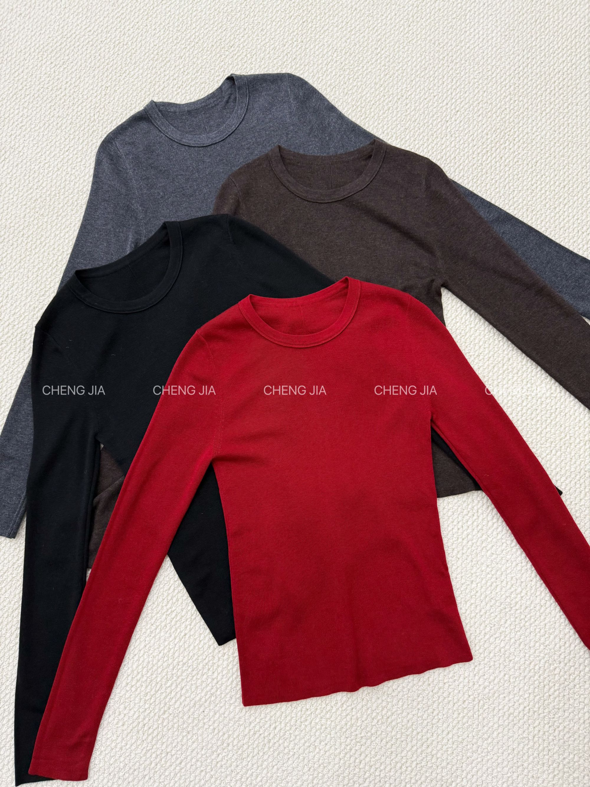 【羊毛圆领打底衫】圣诞红显瘦高弹简约百搭气质保暖秋冬打底衫女