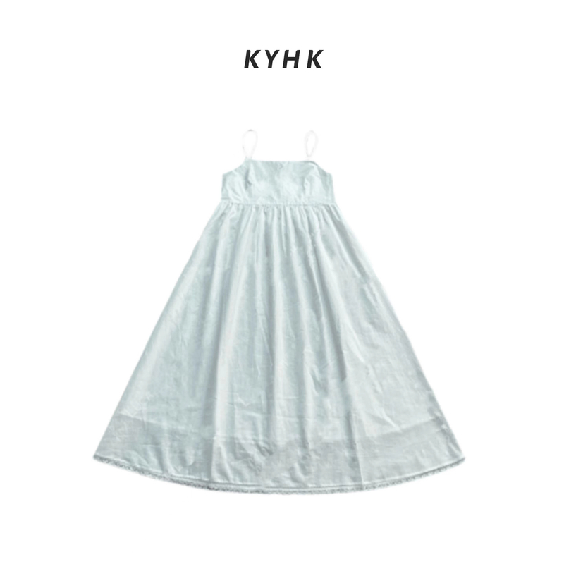KYHKKYHK简约蕾丝边一字领小白吊带连衣裙240710