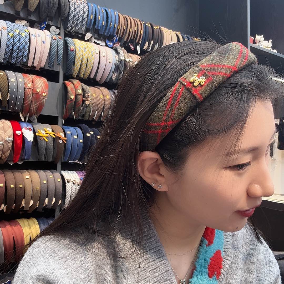 布艺铁合金红绿格子发箍24