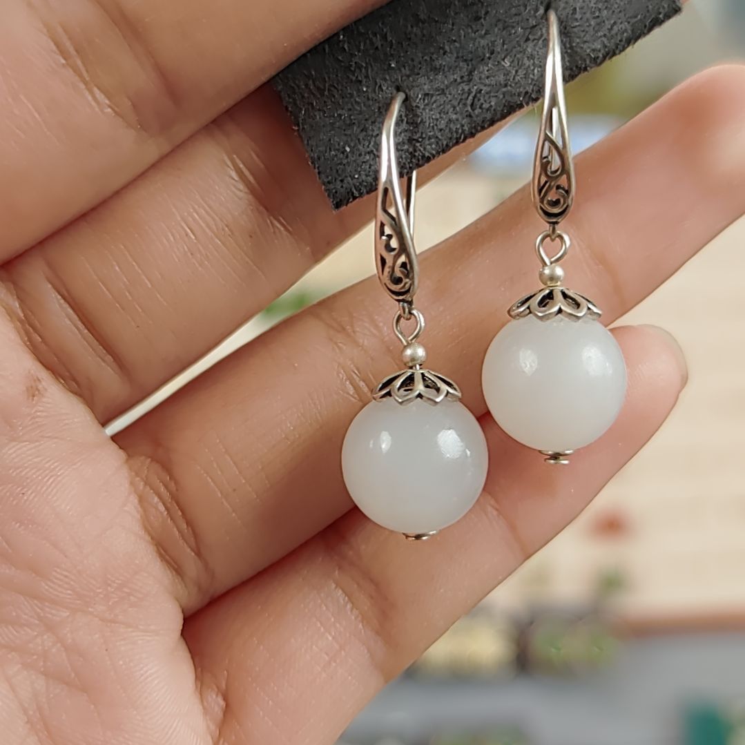 和田玉耳饰银S925镶嵌耳饰