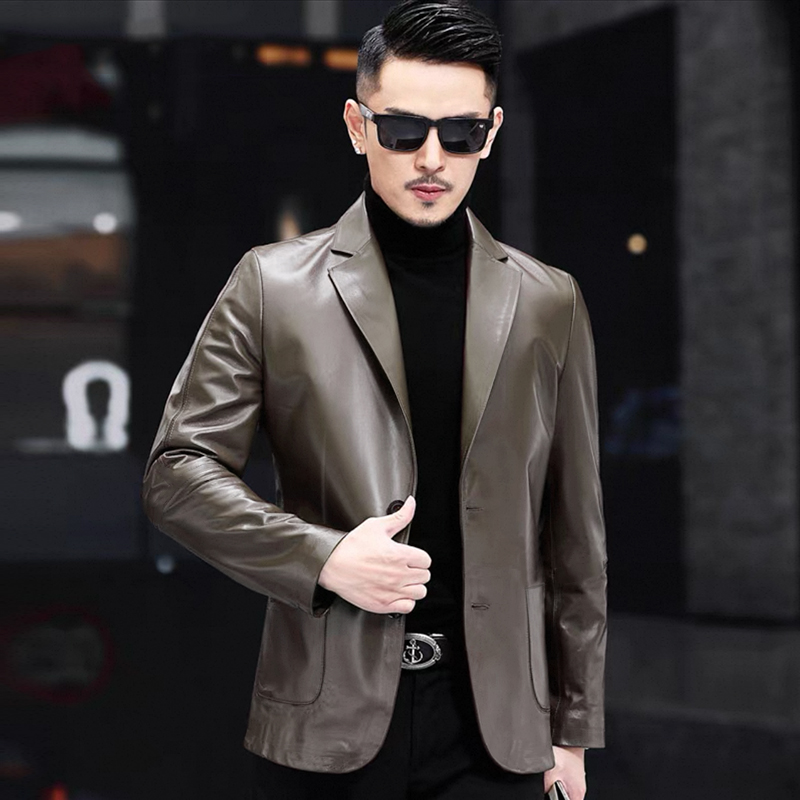 VBA 2885 ZKK断码 新款西装男士海宁真皮皮衣男款商务高端修身春