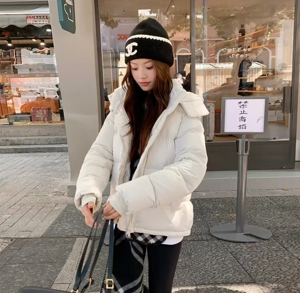 【95白鸭绒】新款五格连帽泡芙保暖休闲保暖羽绒服短款外套