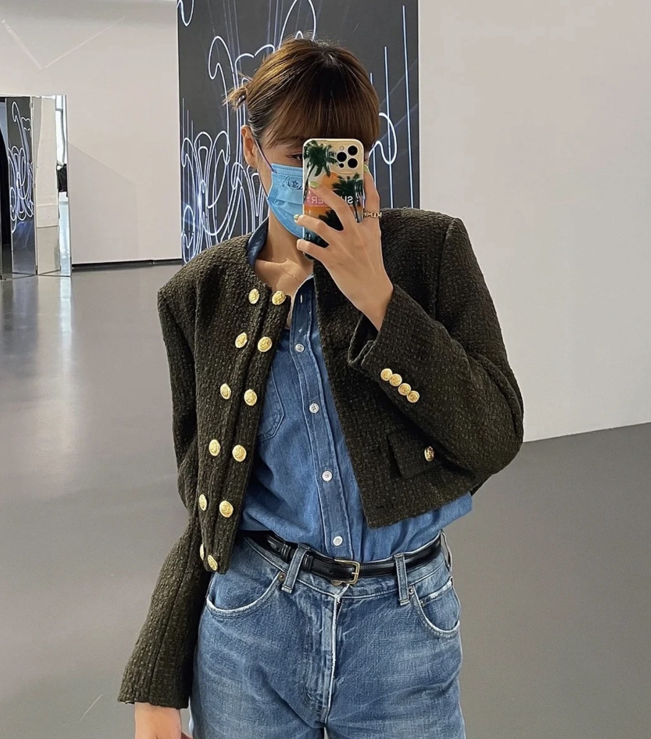 95新 Celine/思琳 aa3821 羊毛 双排金扣毛呢外套 38码 