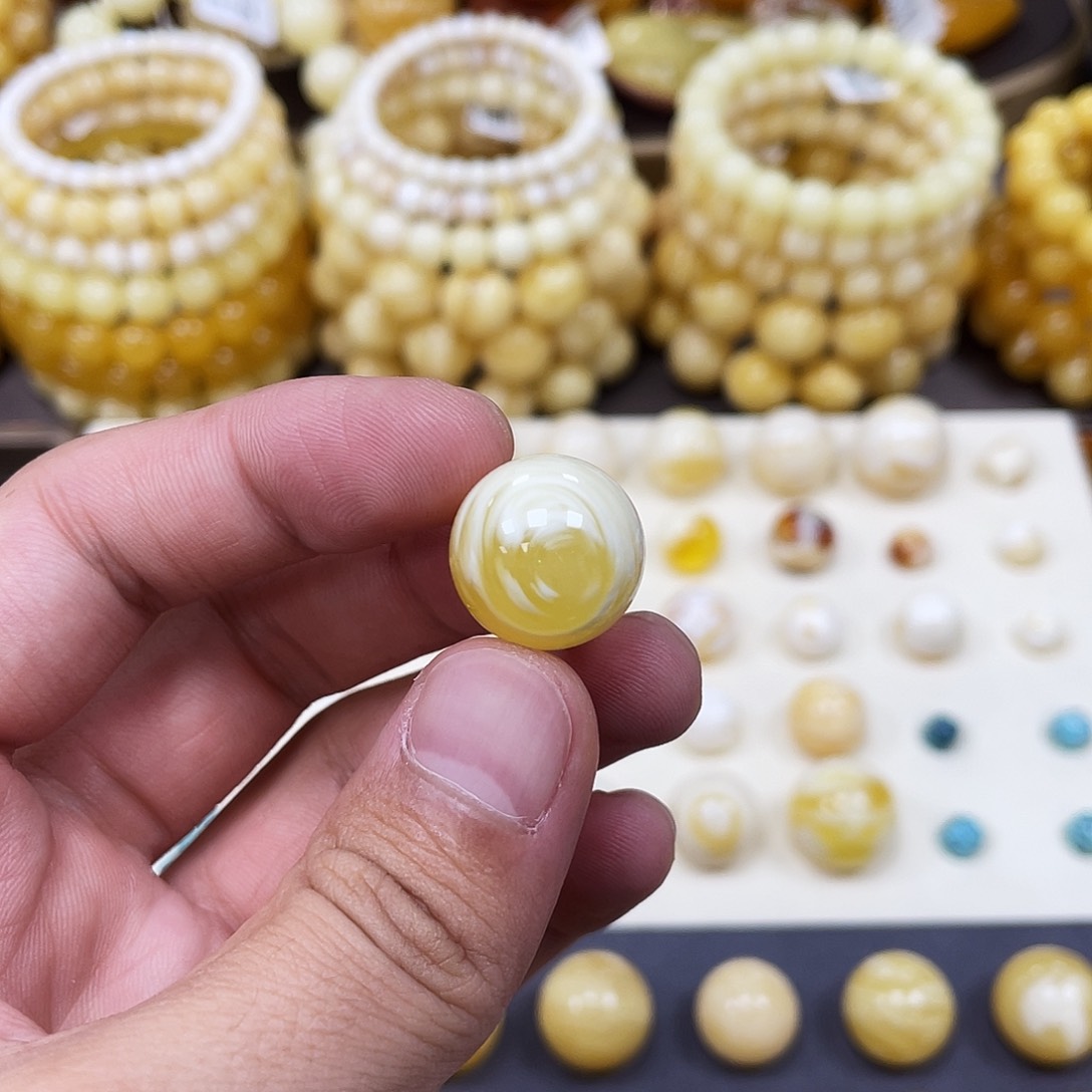 未镶嵌蜜蜡珠宝奇石16.9mm金白溶洞拉丝款｜圆珠·段掌柜