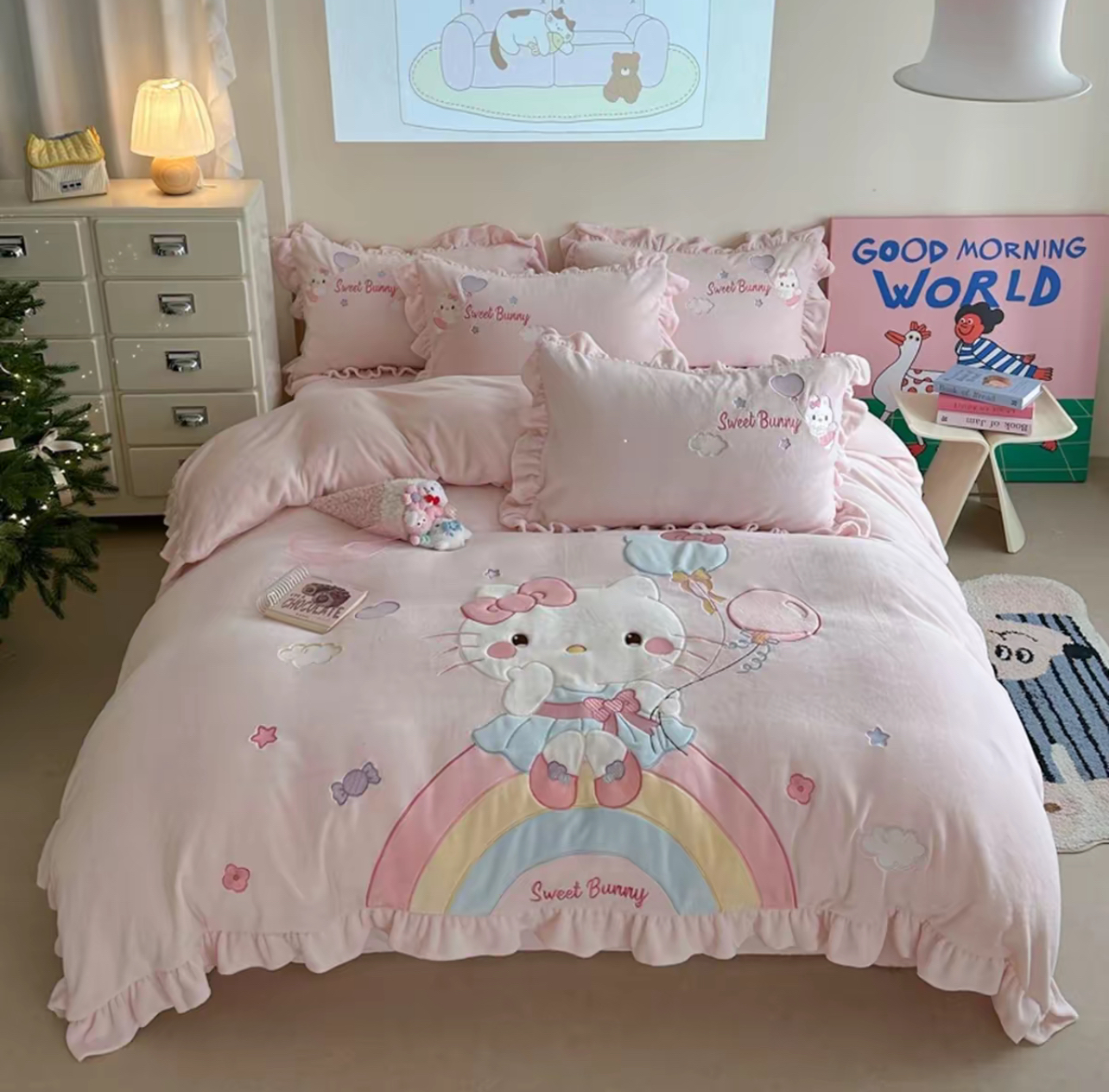 梦悦家纺｜2025加密加厚新款A类卡通可爱ins风牛奶绒贴布绣套件