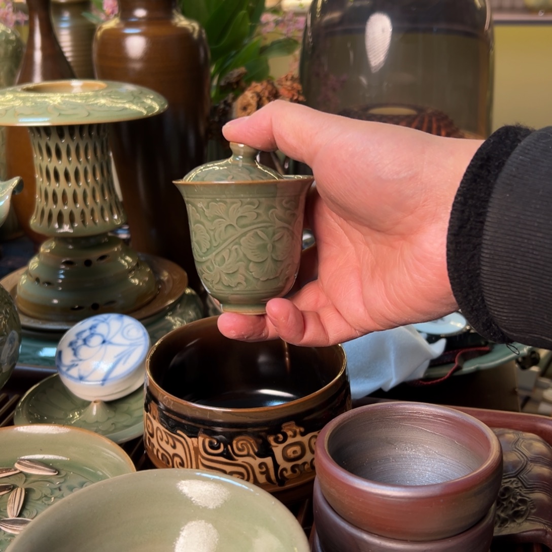 青***松耀州窑手工盖碗福利