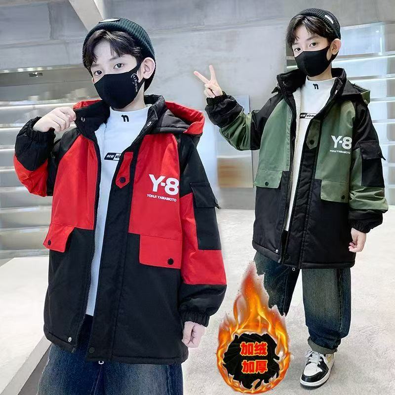 Y8儿童加绒加厚棉服冬季棉衣洋气保暖韩版中大童秋冬款帅气派克服