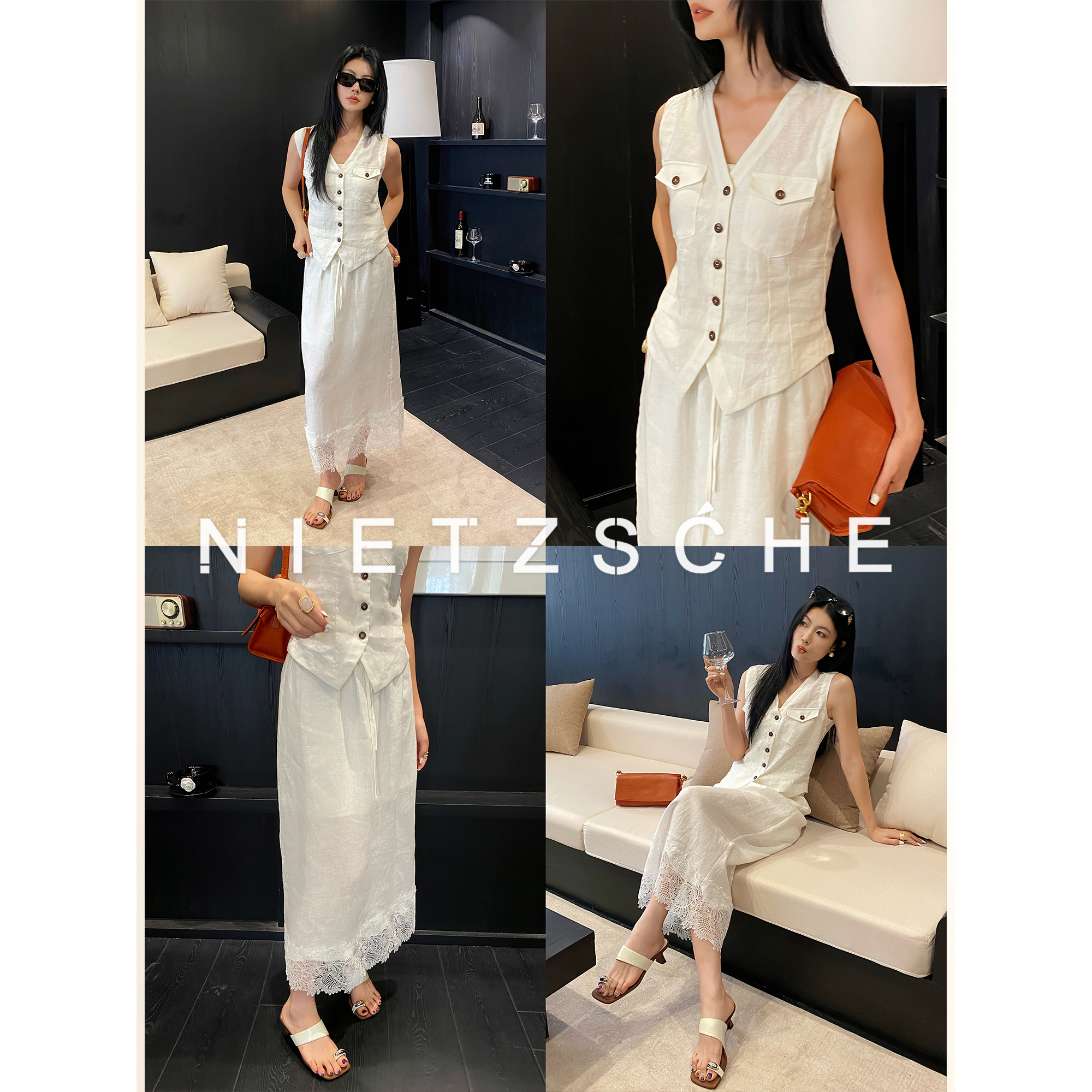 尼采官方直营｜唐顿庄园-套装｜1oo%高品质双袋马夹女装衣服50617