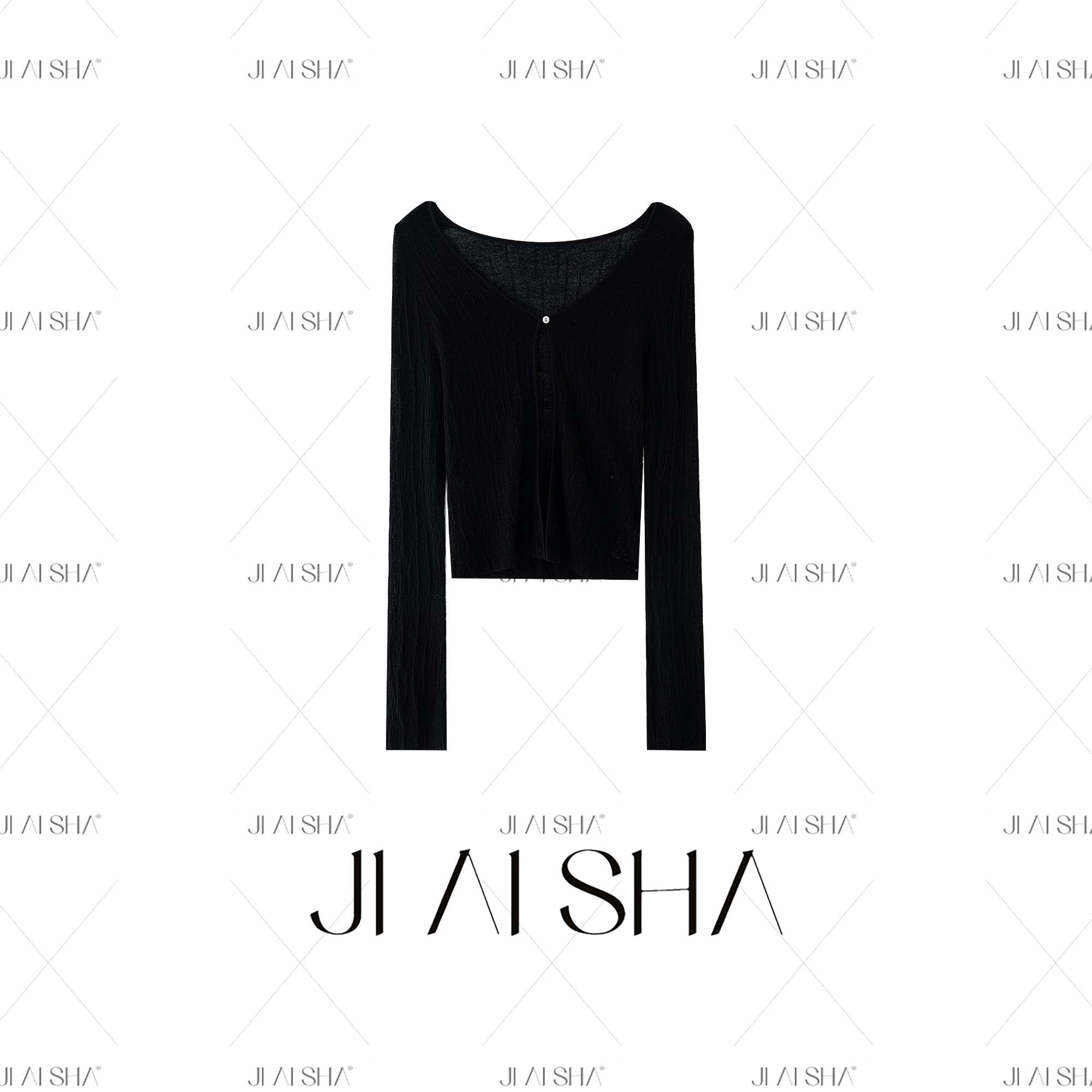 JAS 今屿 夏季薄款法式重工设计褶皱气质显瘦针织衫JY252x10006a