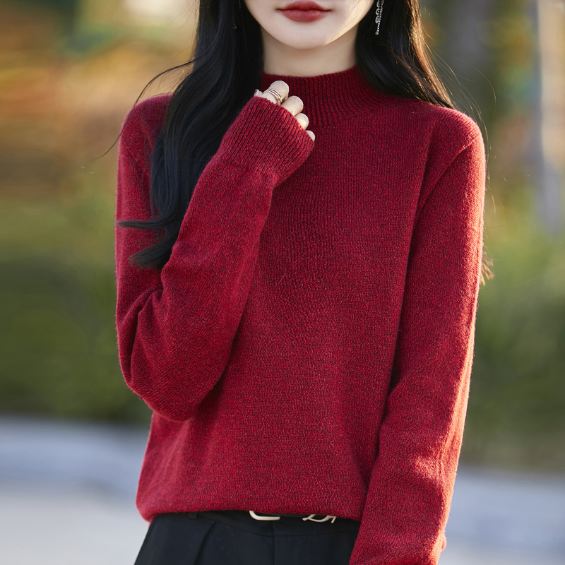 女宽松型长袖毛针织衫针织衫纯色套头打底衫秋冬加厚时尚毛衣278