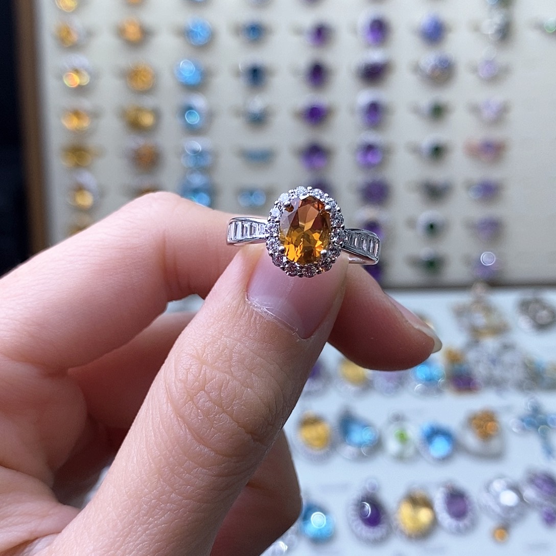 黄晶戒指银S925镶嵌（需要证书备注）