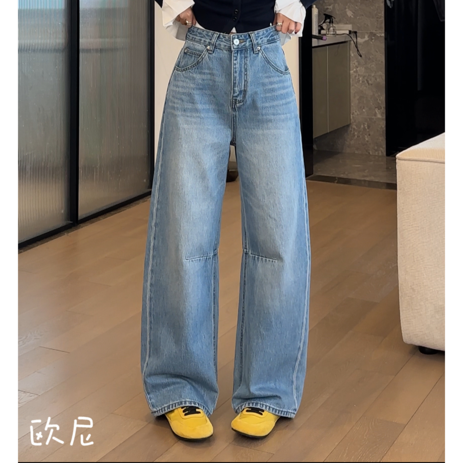 欧尼私服 2025春款休闲水洗百搭弯刀牛仔裤2502C623