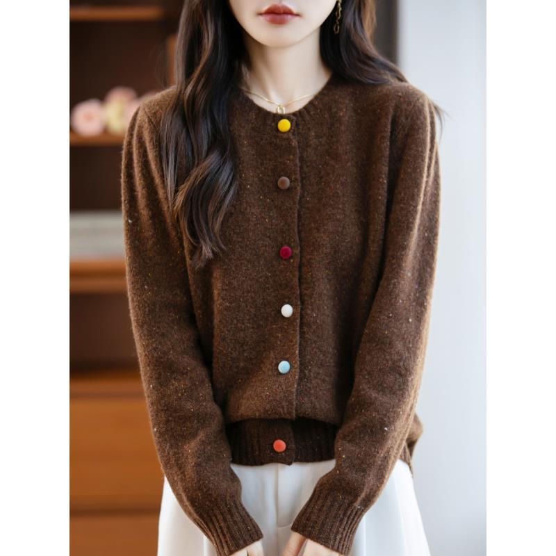 100纯羊毛花纱彩扣彩点纱七针加厚圆领开衫NJR2101