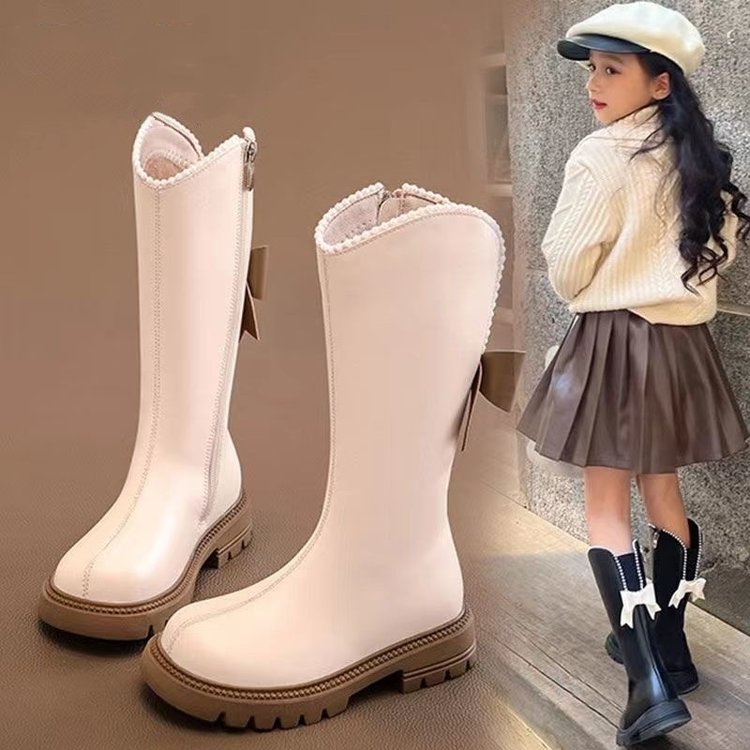 女童鞋子2025秋冬季新款儿童长靴子冬季长筒高筒皮靴公主加绒洋气
