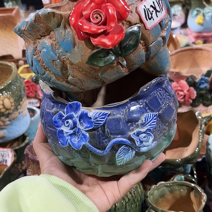 瓷片花盆多肉植物艺术品