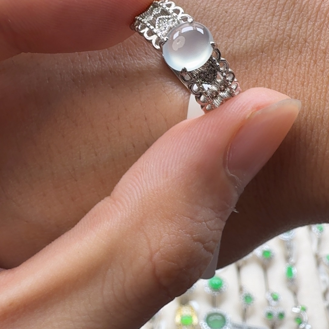 翡翠银S925镶嵌戒指天然缅甸翡翠A货