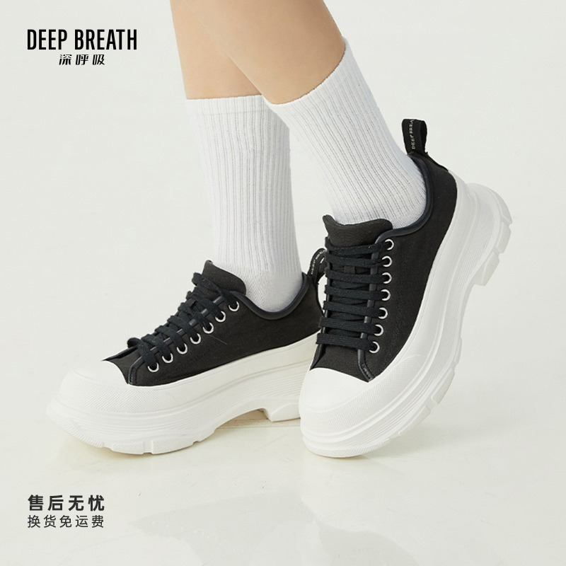 DEEP BREATH深呼吸女鞋新款低帮厚底增高帆布休闲小白鞋AX12179
