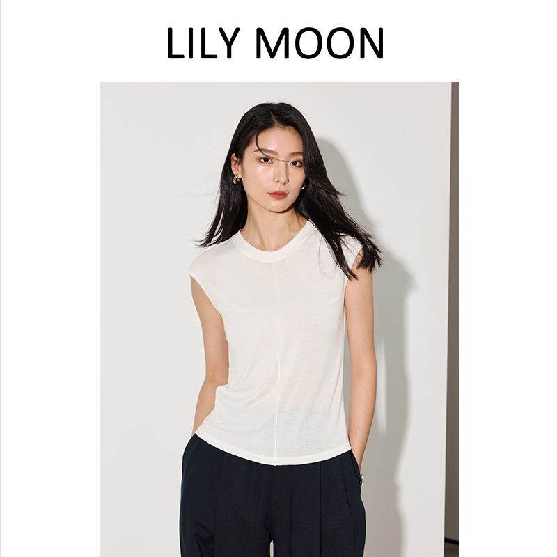 LILYMOON【牙签褶无袖T】轻法式圆领无袖T恤气质