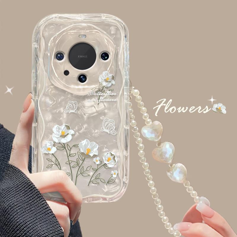 适用华为mate60pro手机壳p50/30线条花朵链条nova11/7透明荣耀100