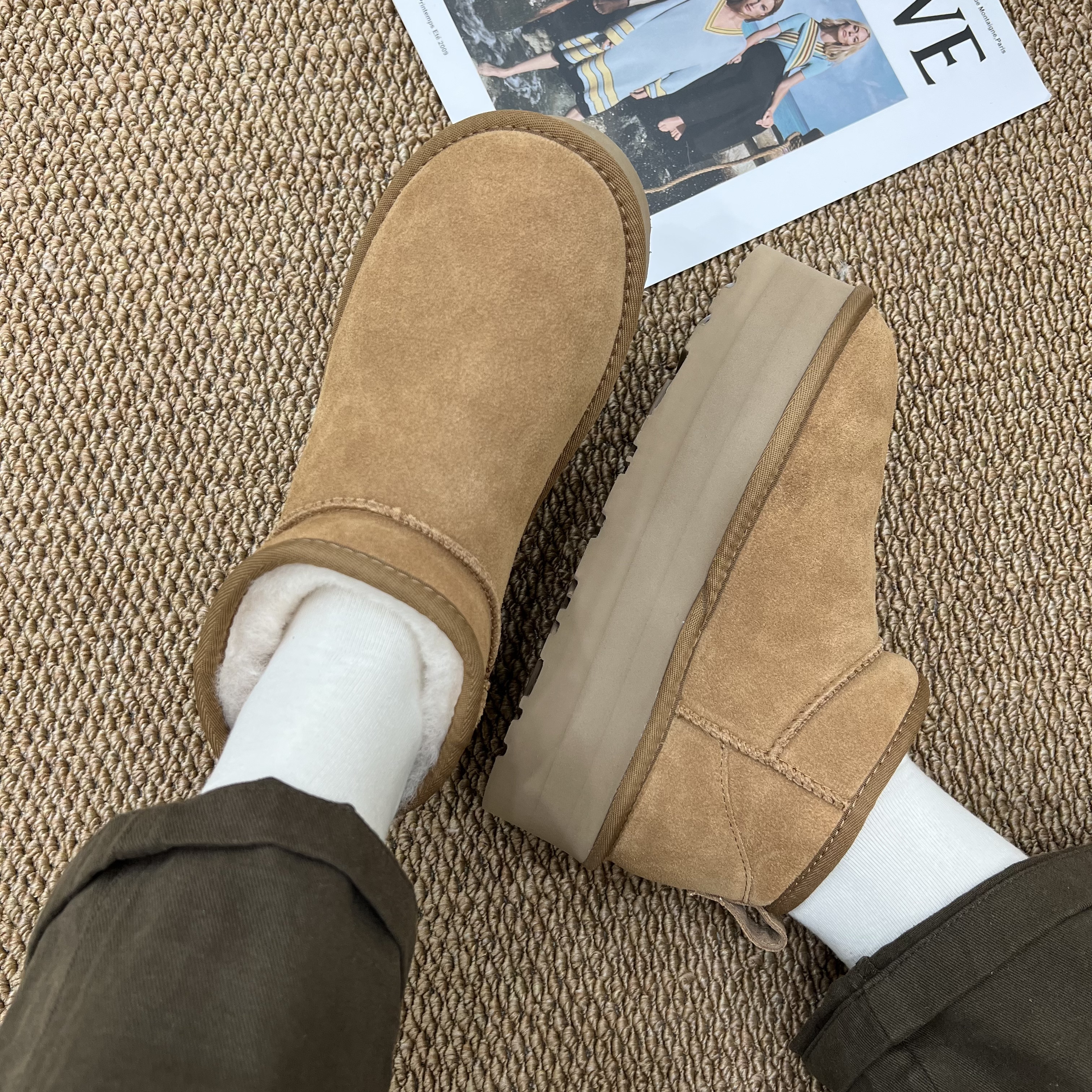 冬雨mini【厚底5cm】羊皮毛一体雪地靴防滑冬季加厚加绒保暖厚底