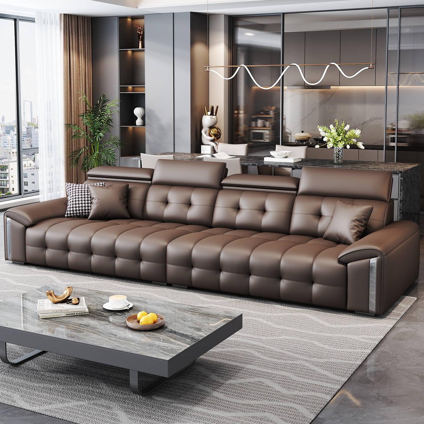 意式轻奢移动软家用皮艺皮艺沙发免洗客厅接触面真皮可调节头枕