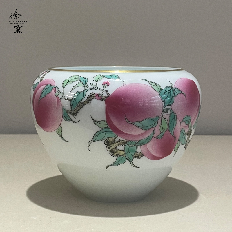 徐窑 六桃茶洗 景德镇手绘粉彩