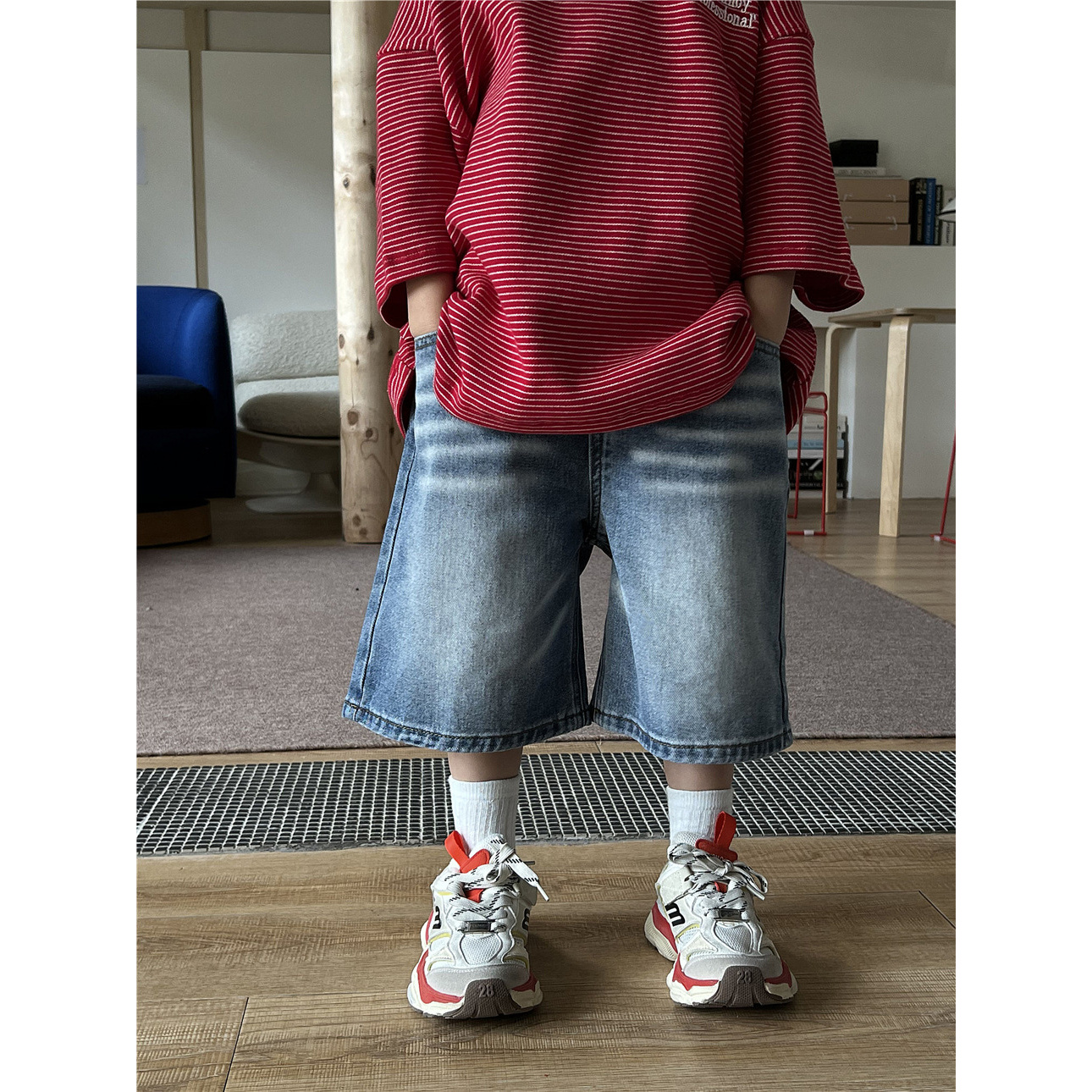 儿童蓝色水洗牛仔短裤2025童装春夏款大码直筒休闲阔腿潮流韩版