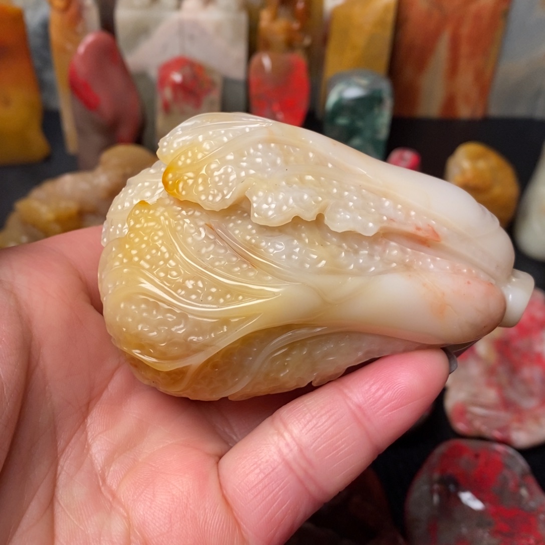 昌化石手把件 白菜 发财