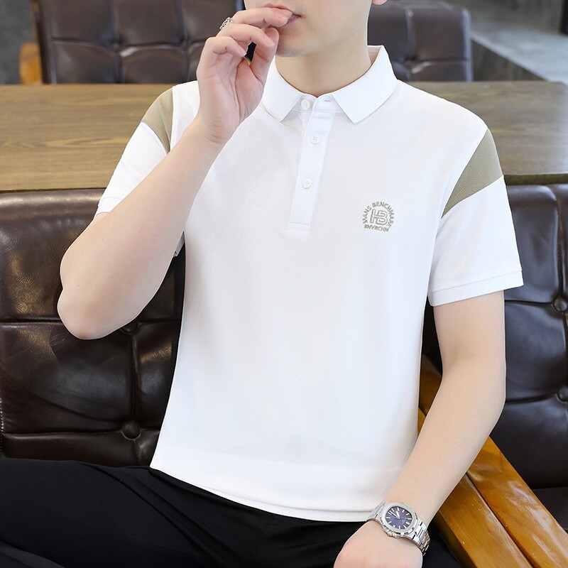 高档拼色翻领短袖T恤Polo衫夏季男士商务时尚半袖体恤男装W2326