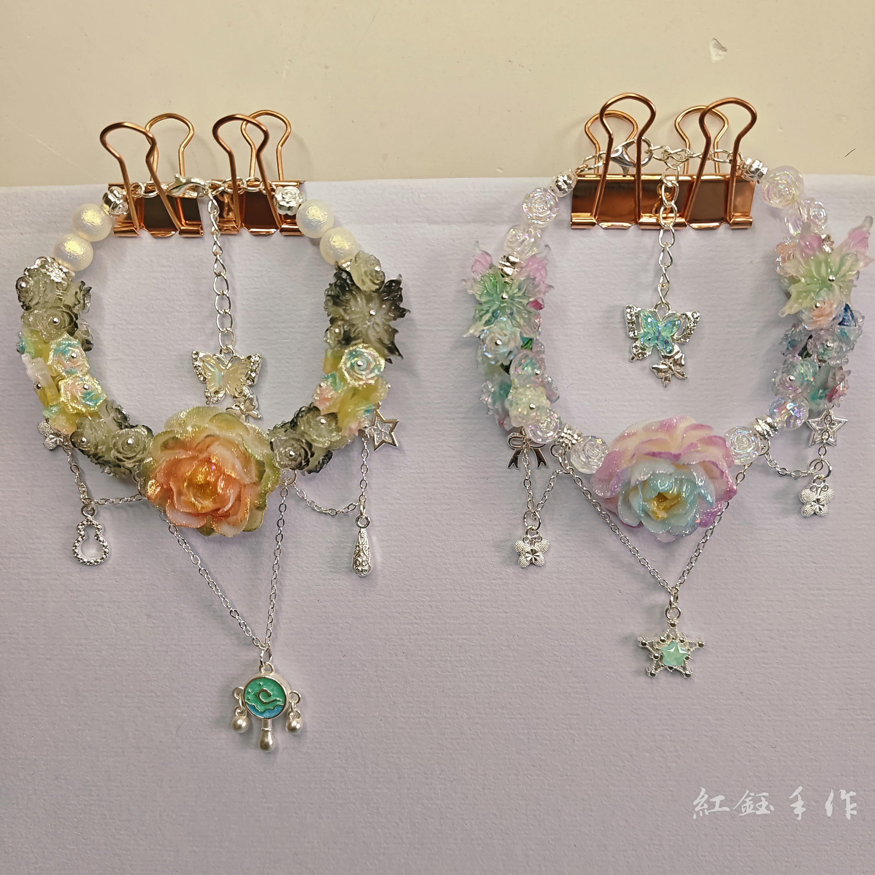 合金树脂手镯 粉红色紫色银色仙女风少女风百搭时尚少女配饰饰品