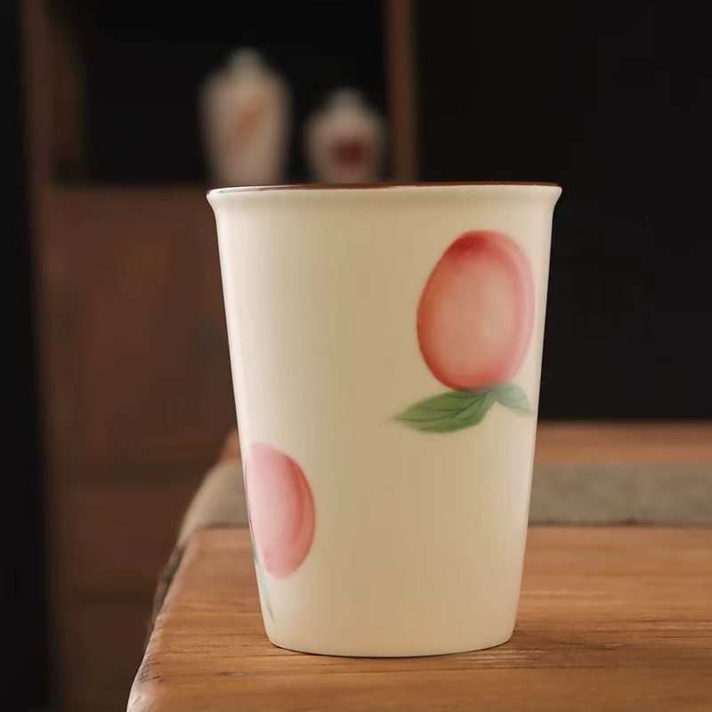奶油黄蜜桃陶瓷可乐杯大容量喝茶杯家用随手杯女士ys349