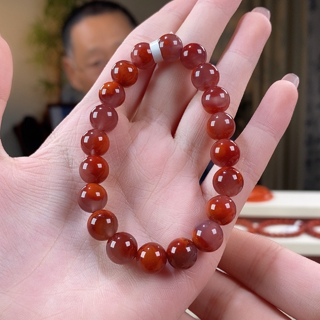 南红玛瑙未镶嵌手串火焰纹原矿9.5mm