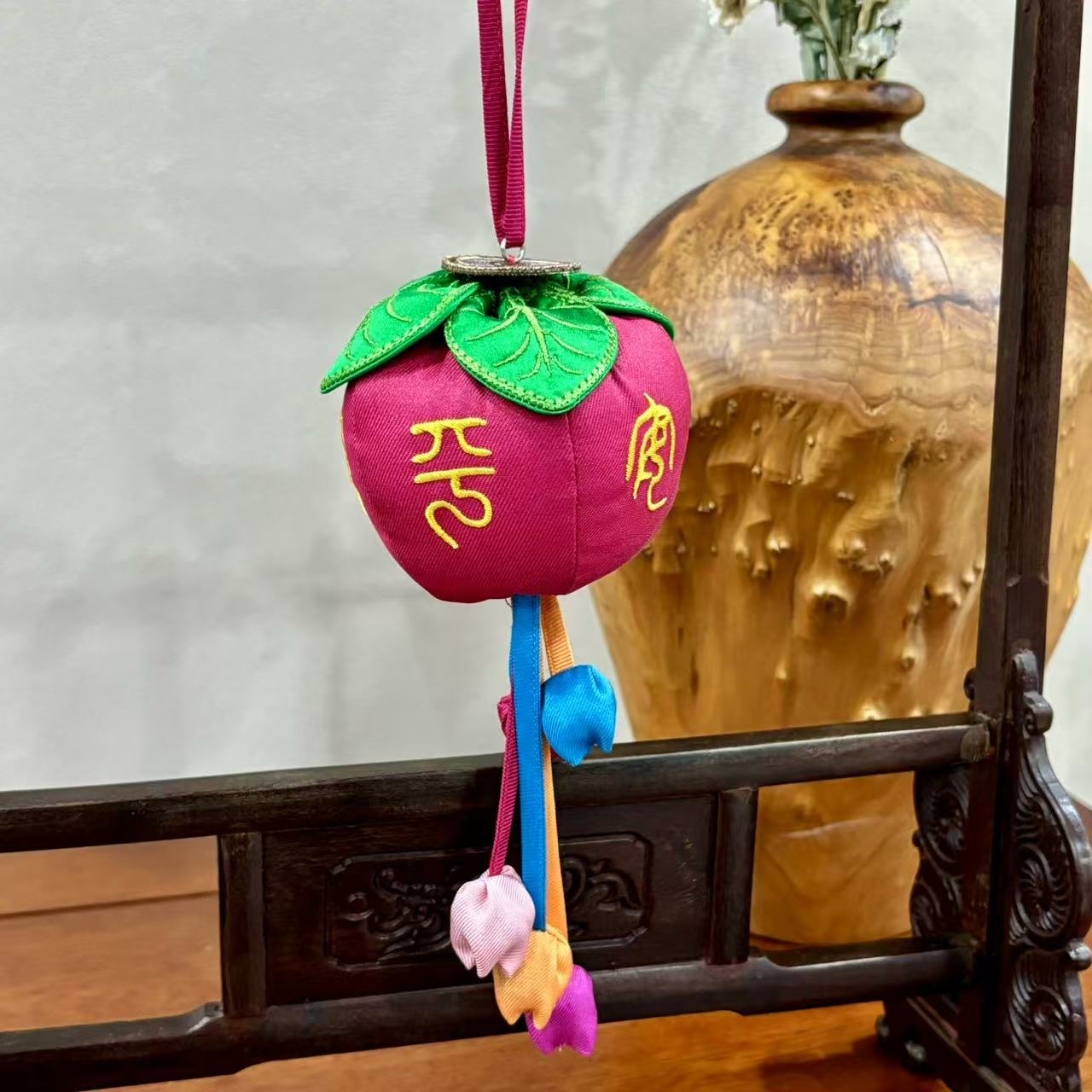 柞蚕丝红色小苹果挂件【平安喜乐】可爱送礼车挂包挂