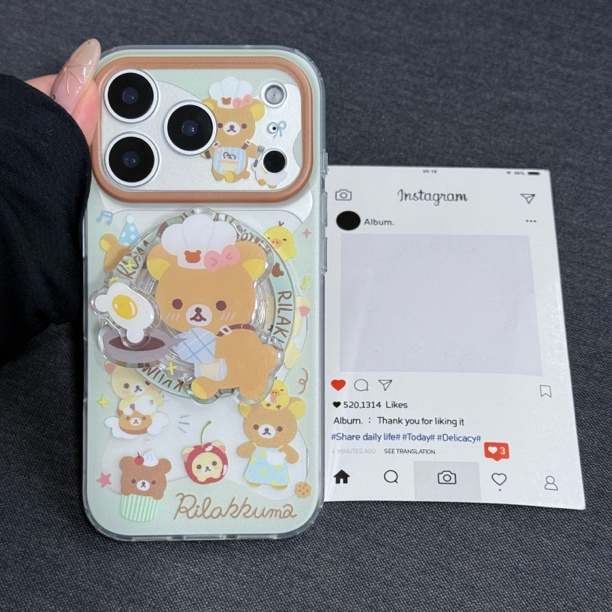 喵六家磨砂肤感可爱卡通煎蛋厨师轻松熊磁吸适用苹果手机壳
