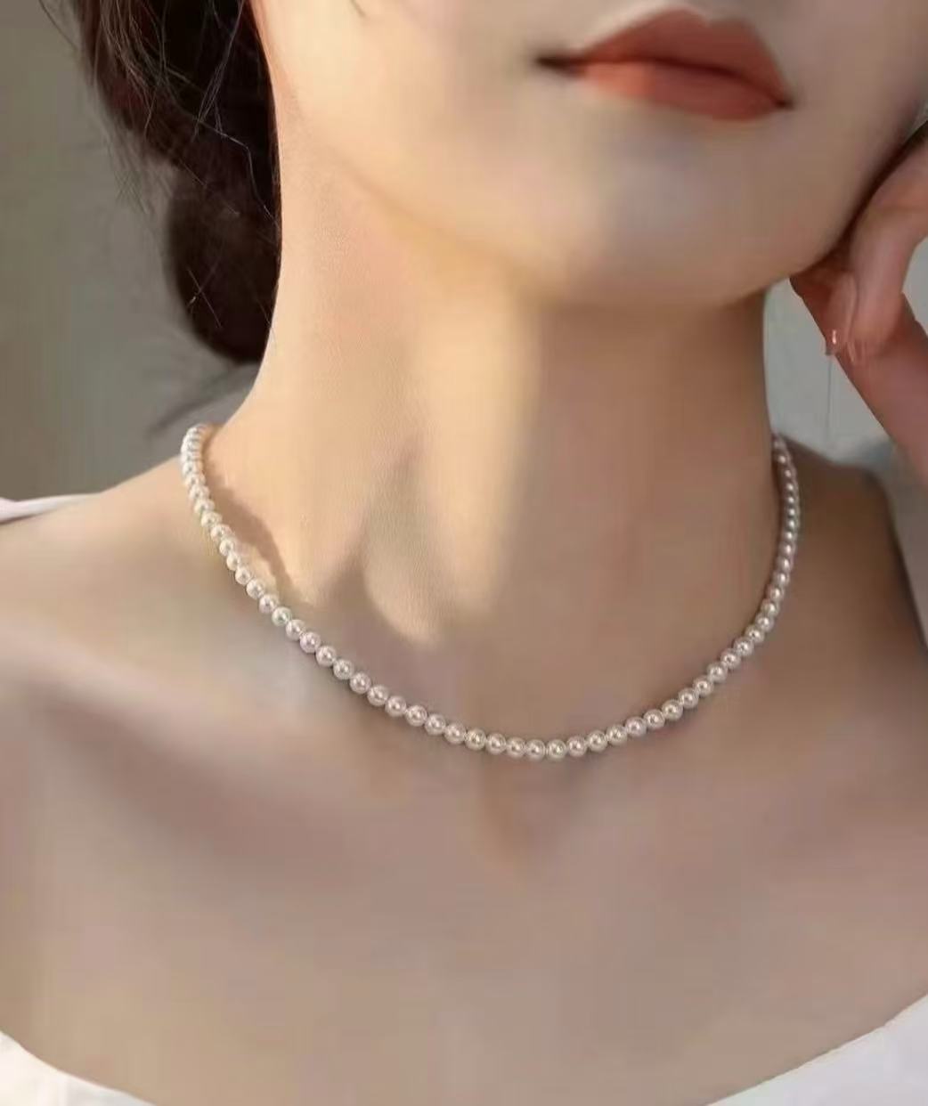 【呦呦】4mm正圆小米珠+925银抽拉延长尾链 贝珠