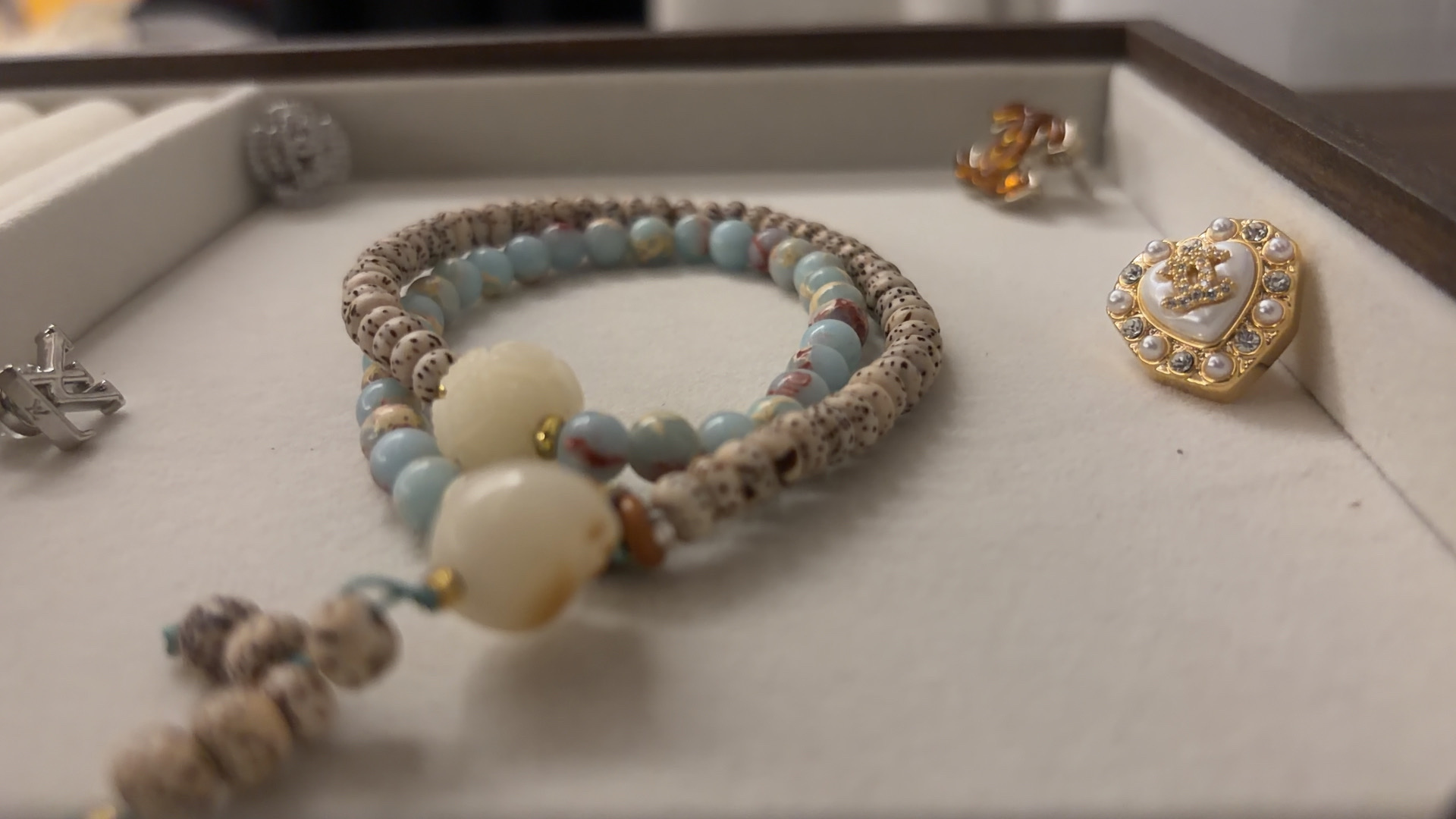 寿山石清新古风双圈手链复古时尚百搭多圈手作多层气质蓝色