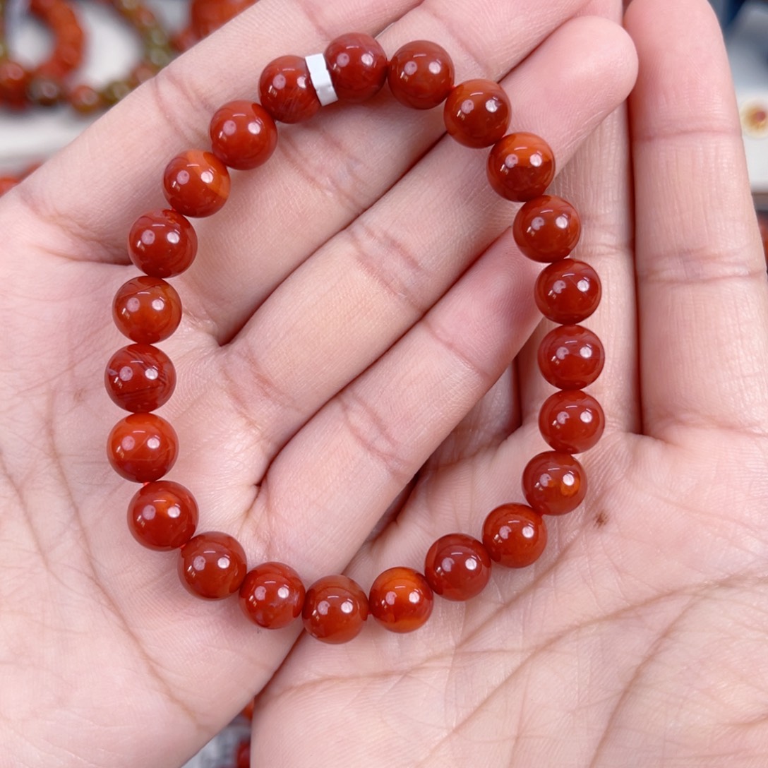 -***莹南红玛瑙未镶嵌高货锦红单圈8mm