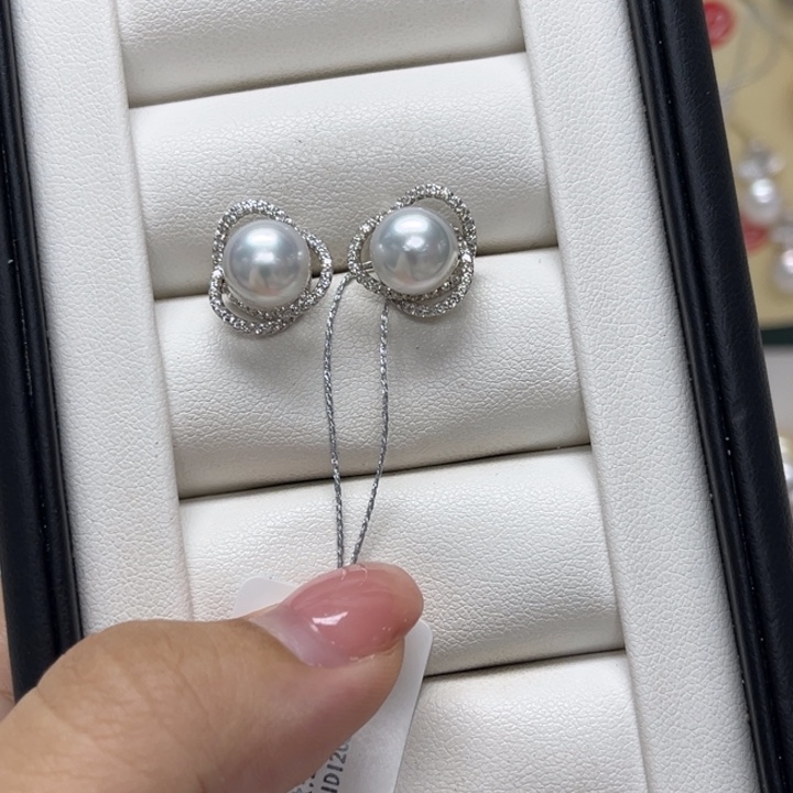 银S925镶嵌海水珍珠耳饰澳白8-9mm117