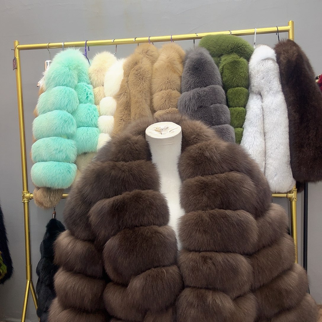 直播间下单狐狸毛外套紫貂色