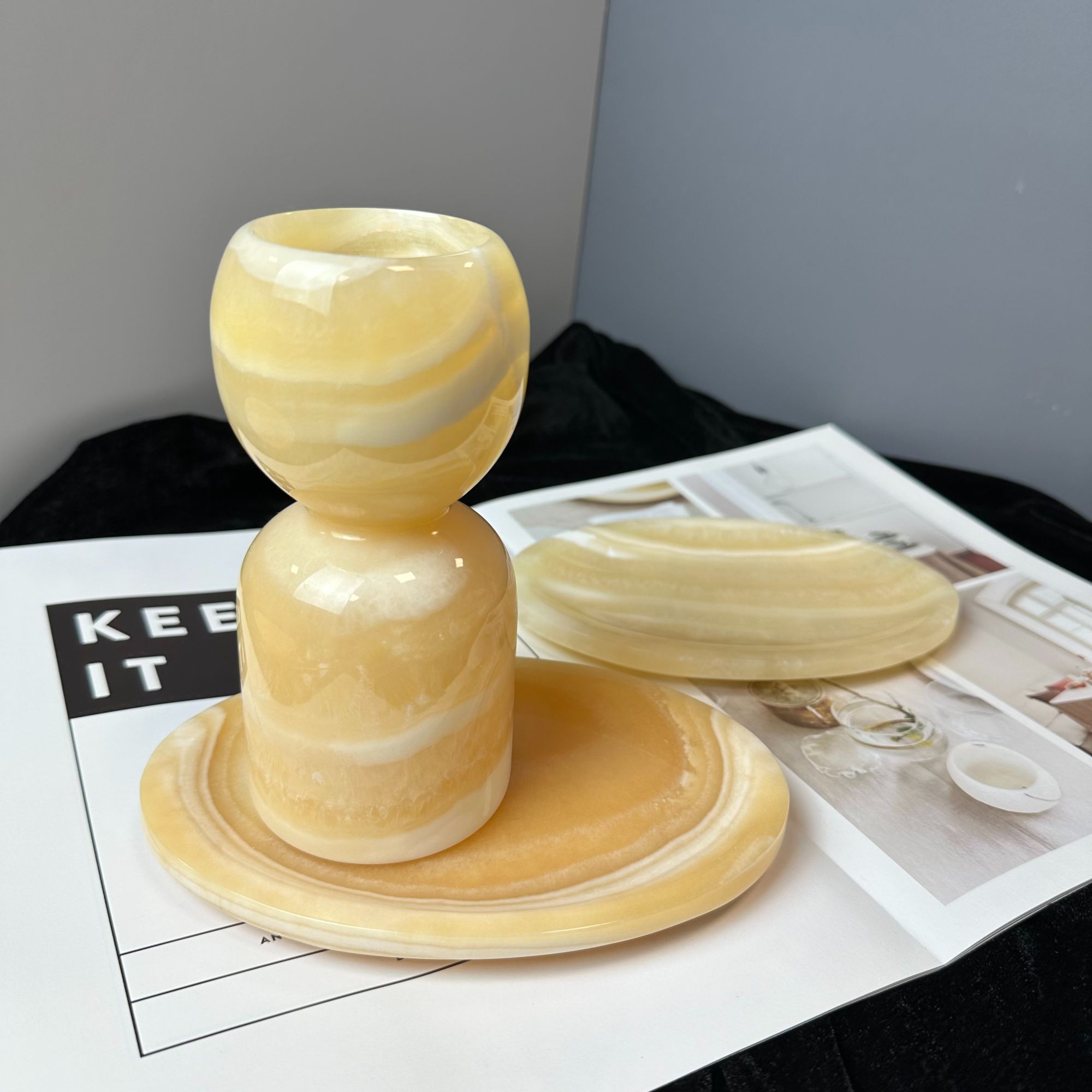 天然玉石烛台香薰杯浪漫氛围家居托盘装饰收纳首饰桌面摆件