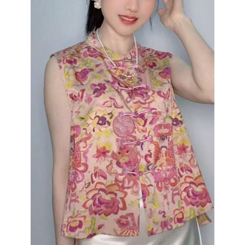 [清木优选]W009国风新中式金狮锦鱼提花夏季薄款马甲马夹