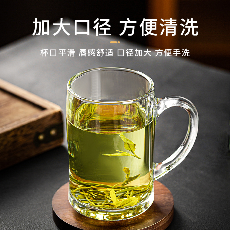 加厚大容量水杯透明加厚带把手啤酒杯玻璃茶杯双层泡茶杯子