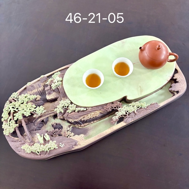 紫袍玉带石纯手工雕刻椭圆茶盘复古家用办公室功夫泡茶器具高级