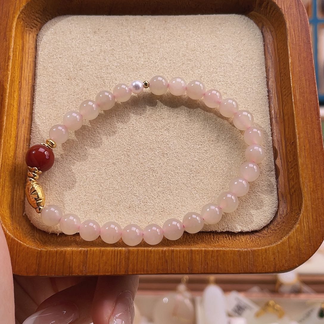 合金手串和田玉纯天然藕色手串